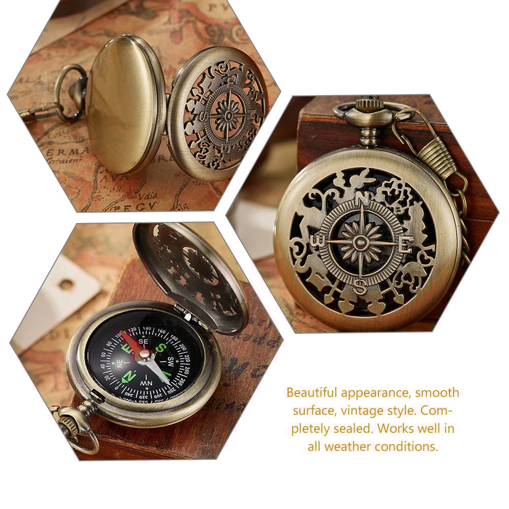 Vintage Compass Portable Pocket Retro Alloy Hiking Compass Accurate Direction Outdoor Navigation