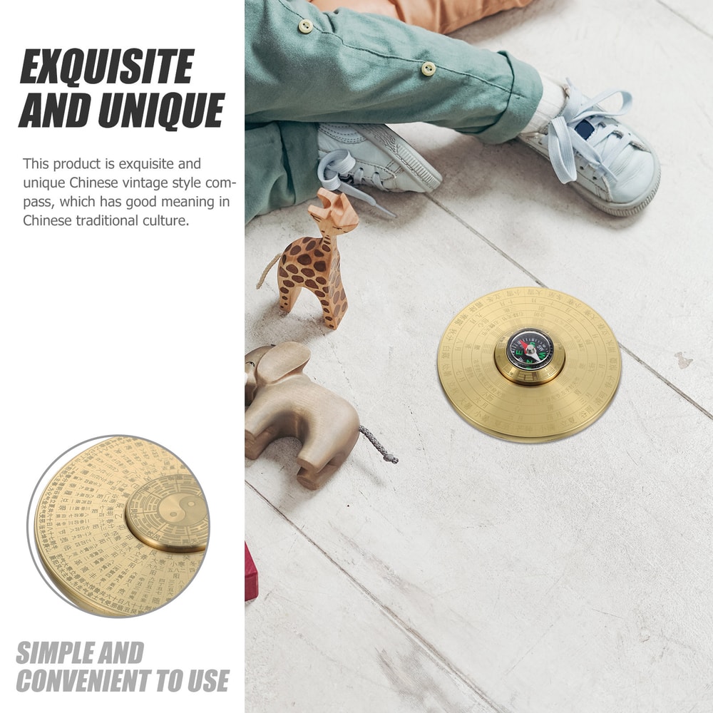 Chinese Traditional Brass Compass Retro Taoist Small Portable Compass for Outdoor Camping and Hiking