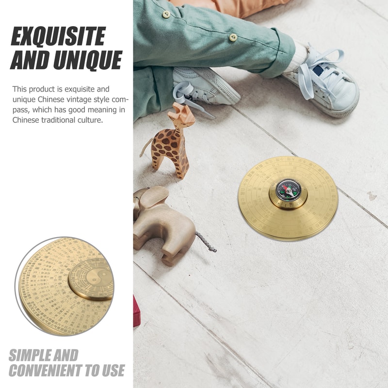 Chinese Traditional Brass Compass Retro Taoist Small Portable Compass for Outdoor Camping and Hiking