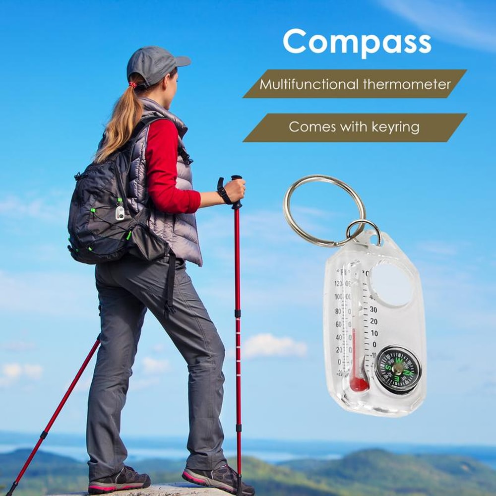 All In One Outdoor Hiking Compass and Thermometer Keychain Portable Survival Tool