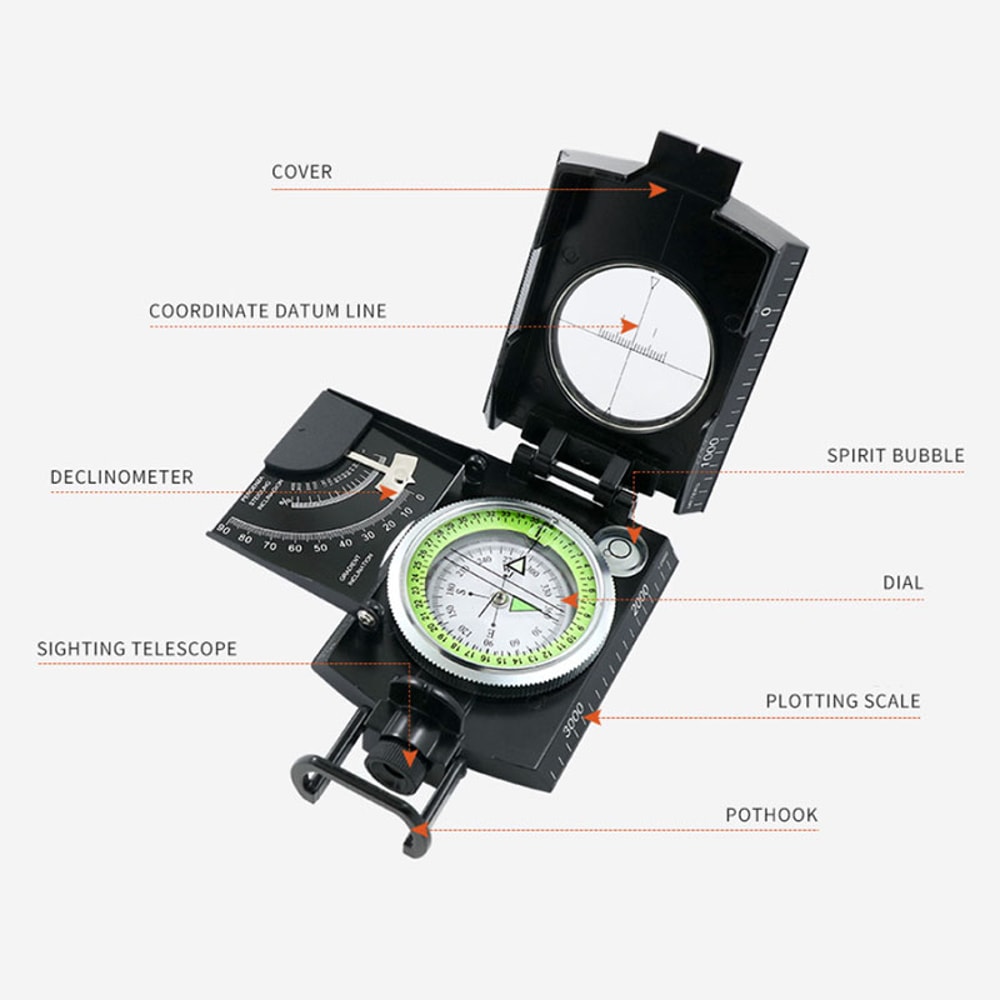 Multifunctional Military Compass Waterproof Survival Navigation for Hiking and Camping