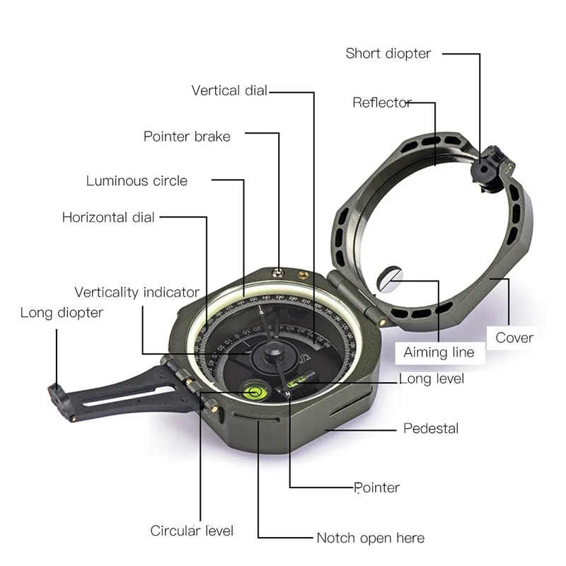 Professional Outdoor Geological Compass High Accuracy, Waterproof, Fluorescent with Bag for Hiking, Camping & Fieldwor