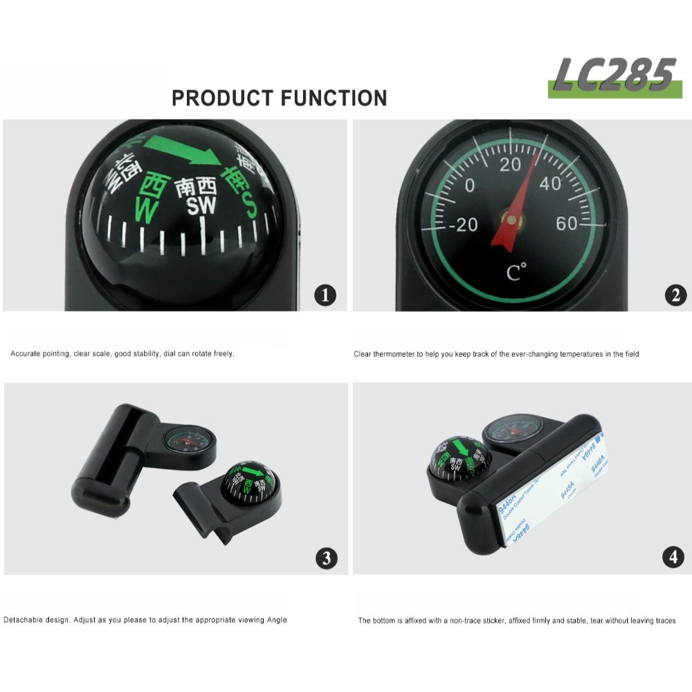 Rotatable Car Compass with Thermometer High Accuracy Dashboard Accessory for Auto Navigation