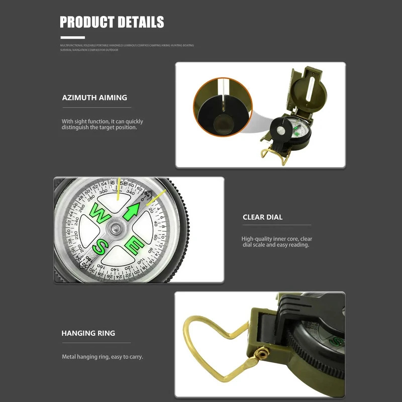Portable Multifunctional Lens Compass Essential Hiking & Camping Gear for Outdoor Exploration