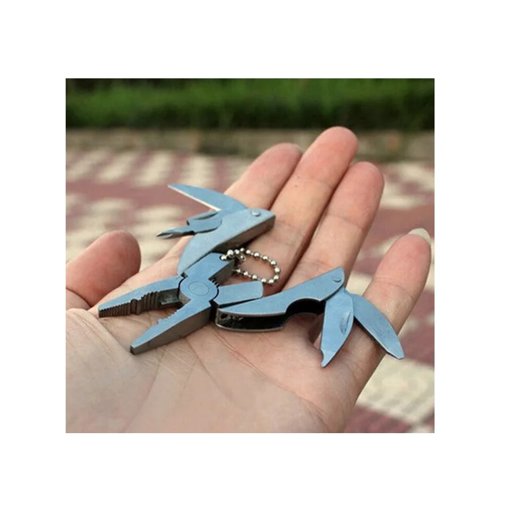 Portable Stainless Steel Multi-tool Kit Folding Plier, Keychain Screwdriver, & Survival Knife for Travel and Camping