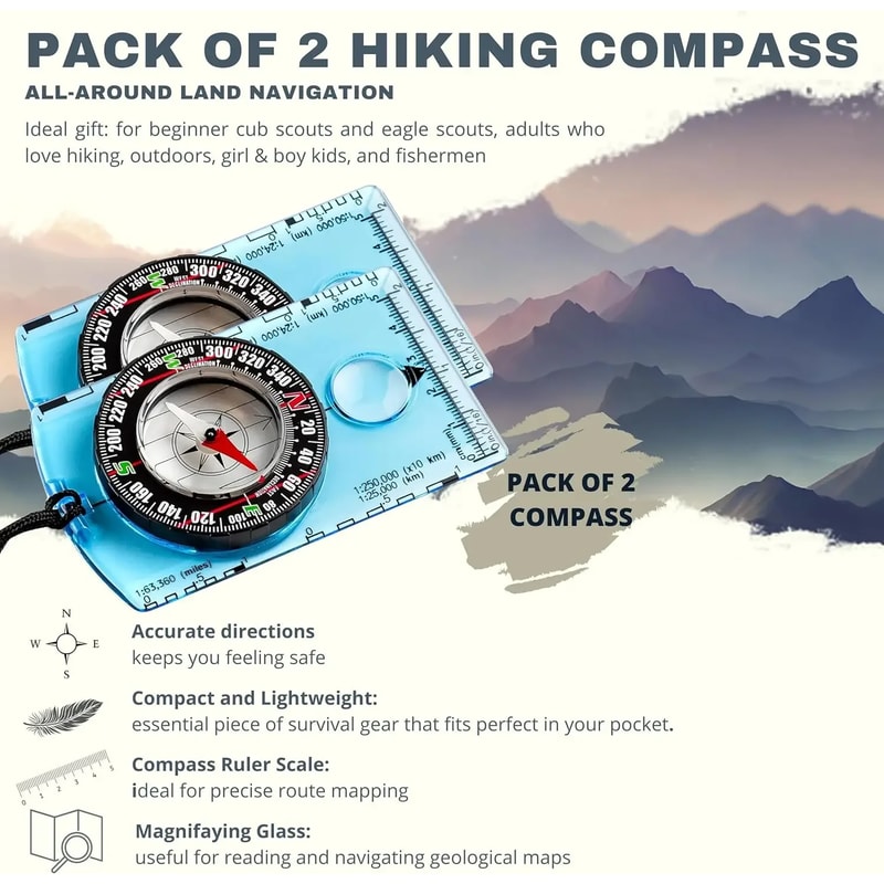 Waterproof Hiking Compass with Backpack Clip Best Survival Tool for Map Reading