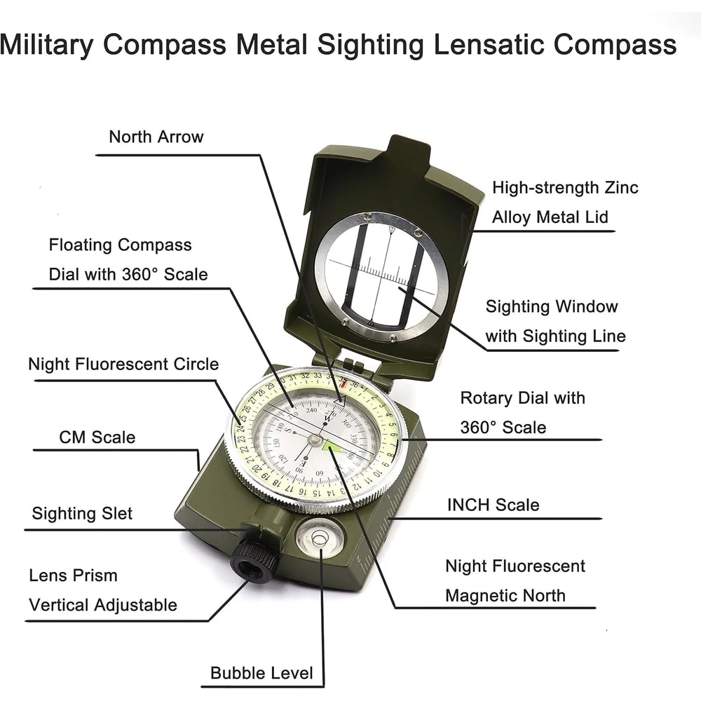 Multifunctional Tactical Military Compass | Waterproof & Impact-Resistant Lensatic Compass for Hiking & Survival