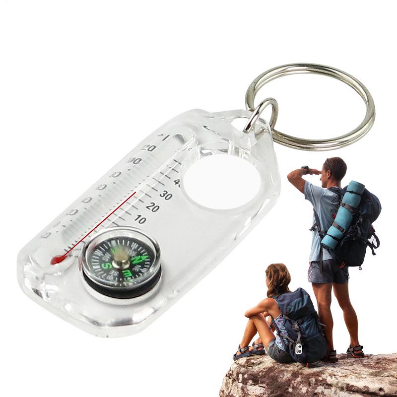 Mini Compass Keychain Survival Thermometer Tool for Outdoor Adventures Perfect for Hiking and Mountaineering