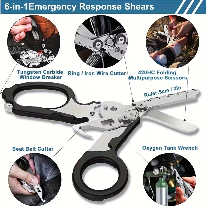 MuqiNush Multifunctional Stainless Steel Emergency Scissors Compact Portable Folding Tool For Outd 2