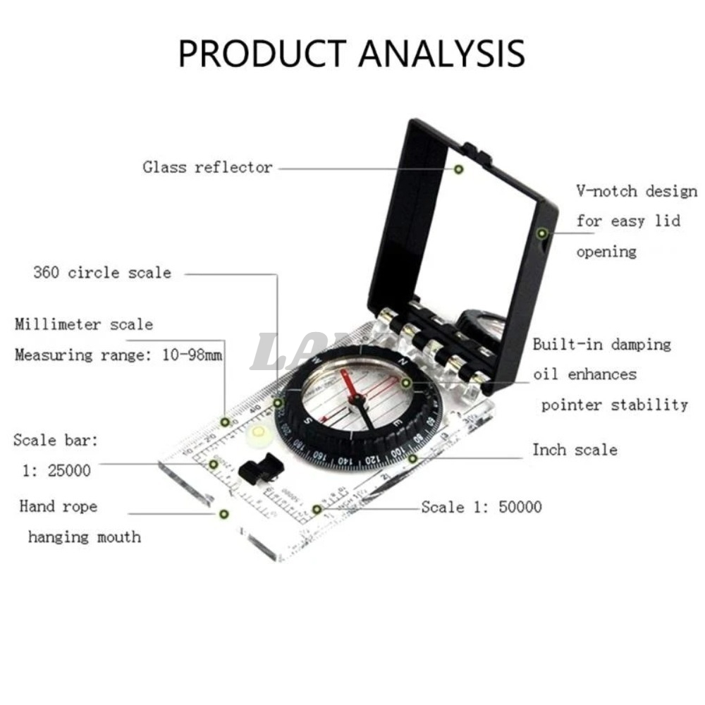 Precision Map Compass with Slope Meter & Glow in the Dark Waterproof Navigation Tool for Hiking and Camping