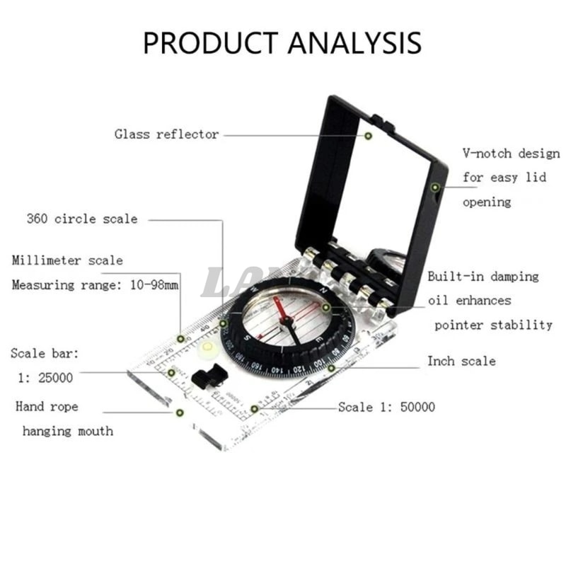 Precision Map Compass with Slope Meter & Glow in the Dark Waterproof Navigation Tool for Hiking and Camping
