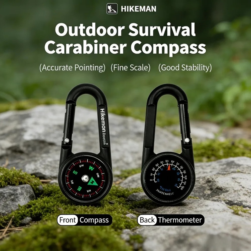 Mini Multifunctional Compass Survival Keychain with Thermometer Accurate Direction for Camping & Hiking Navigation