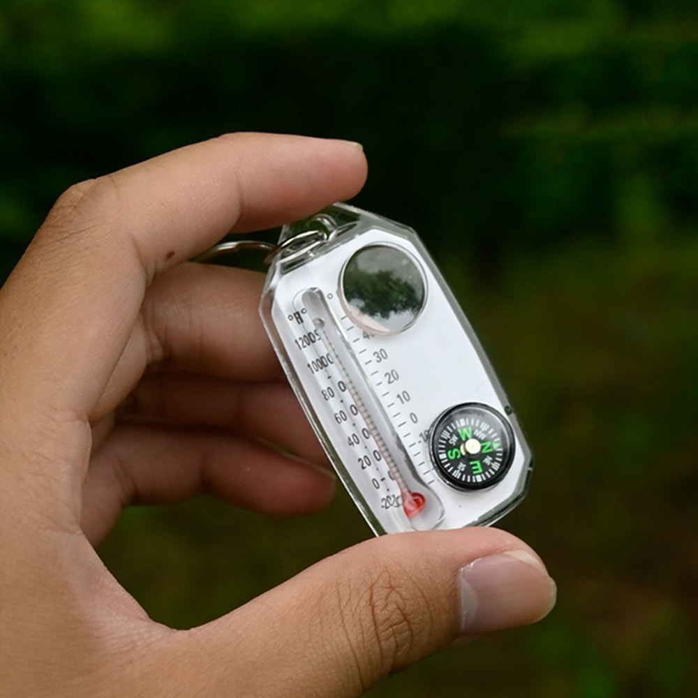 Portable Multifunctional Compass & Thermometer Keychain Compact Tool for Hiking and Camping Adventures