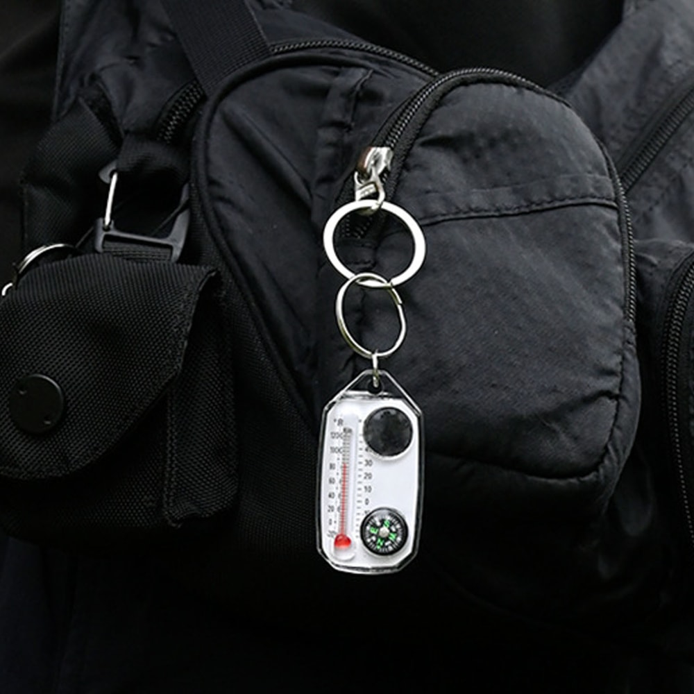 Portable Multifunctional Compass & Thermometer Keychain Compact Tool for Hiking and Camping Adventures