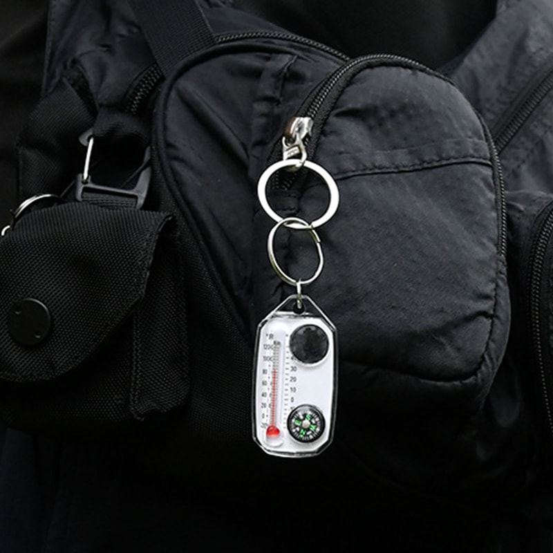 Portable Multifunctional Compass & Thermometer Keychain Compact Tool for Hiking and Camping Adventures