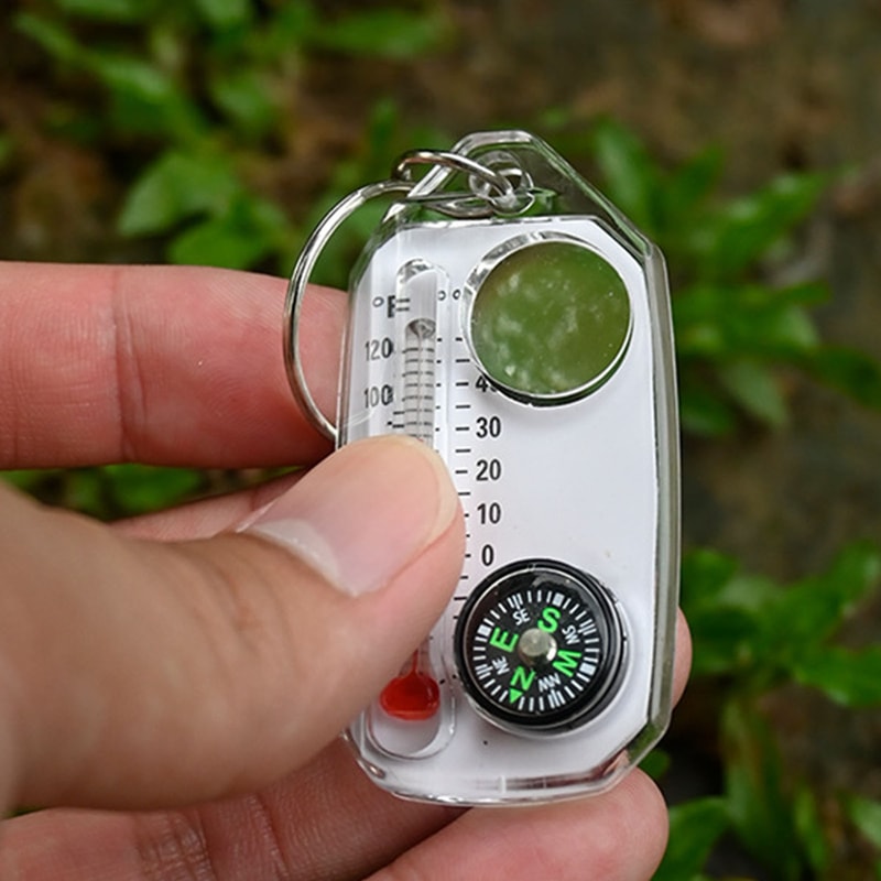 Portable Multifunctional Compass & Thermometer Keychain Compact Tool for Hiking and Camping Adventures