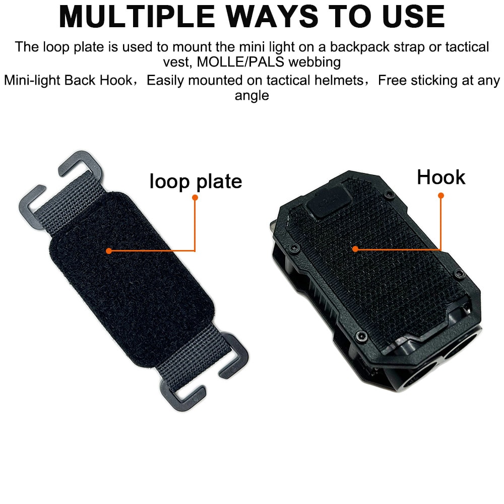 Portable Tactical Flashlight Mini LED Light with Hook Loop Plate for Hiking, Camping, and Safety Use