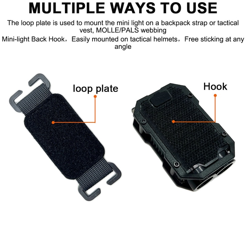 Portable Tactical Flashlight Mini LED Light with Hook Loop Plate for Hiking, Camping, and Safety Use