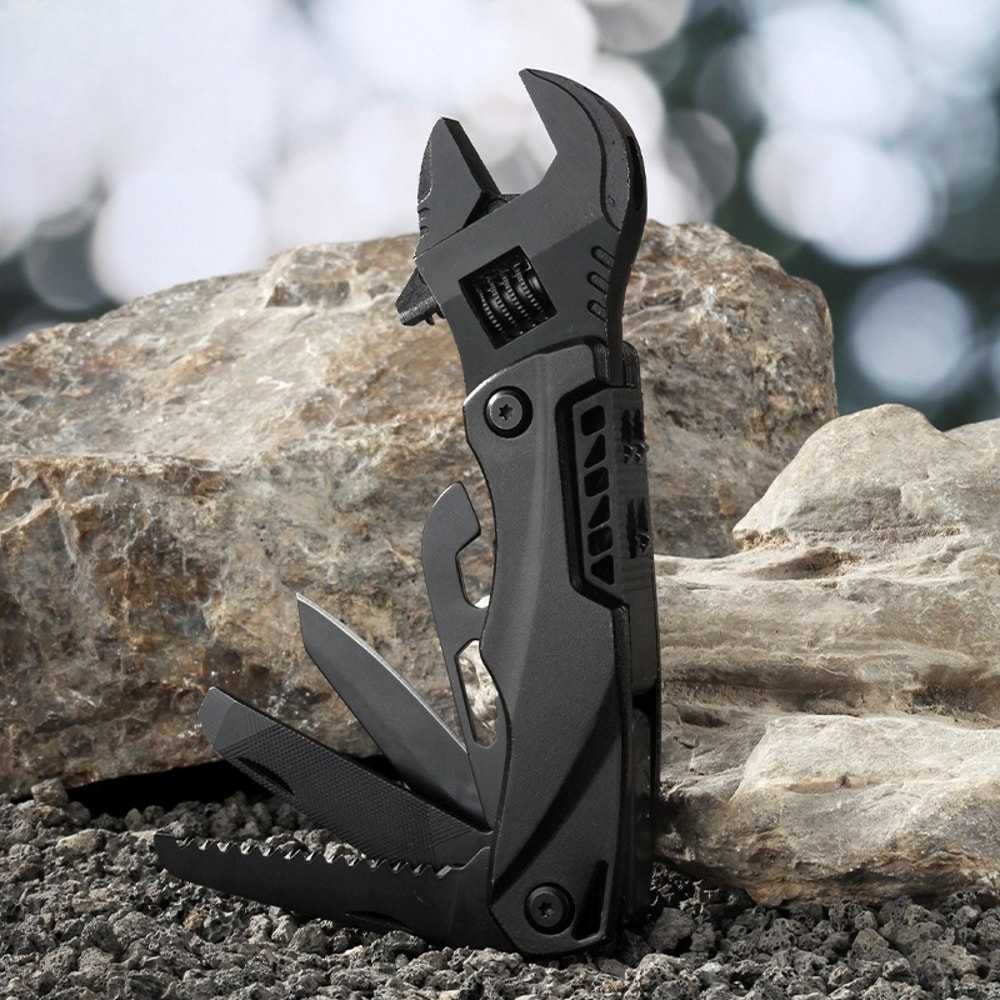 Multifunctional Outdoor Camping Wrench Tool Adjustable Wrench, Folding Knife, and Saw for EDC Use