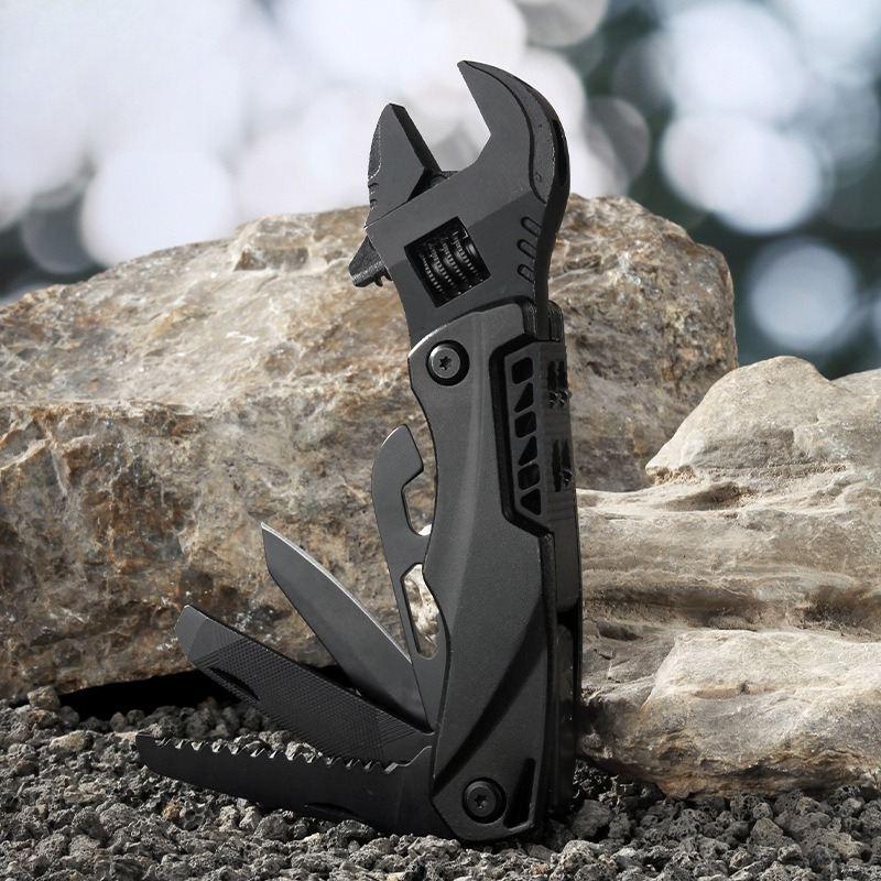 Multifunctional Outdoor Camping Wrench Tool Adjustable Wrench, Folding Knife, and Saw for EDC Use