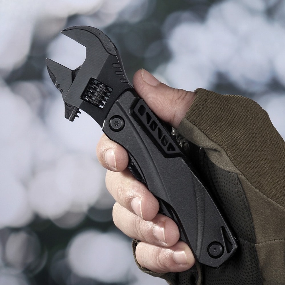 Multifunctional Outdoor Camping Wrench Tool Adjustable Wrench, Folding Knife, and Saw for EDC Use