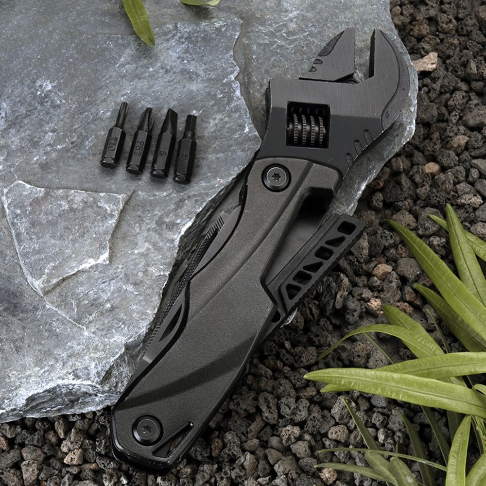 Multifunctional Outdoor Camping Wrench Tool Adjustable Wrench, Folding Knife, and Saw for EDC Use
