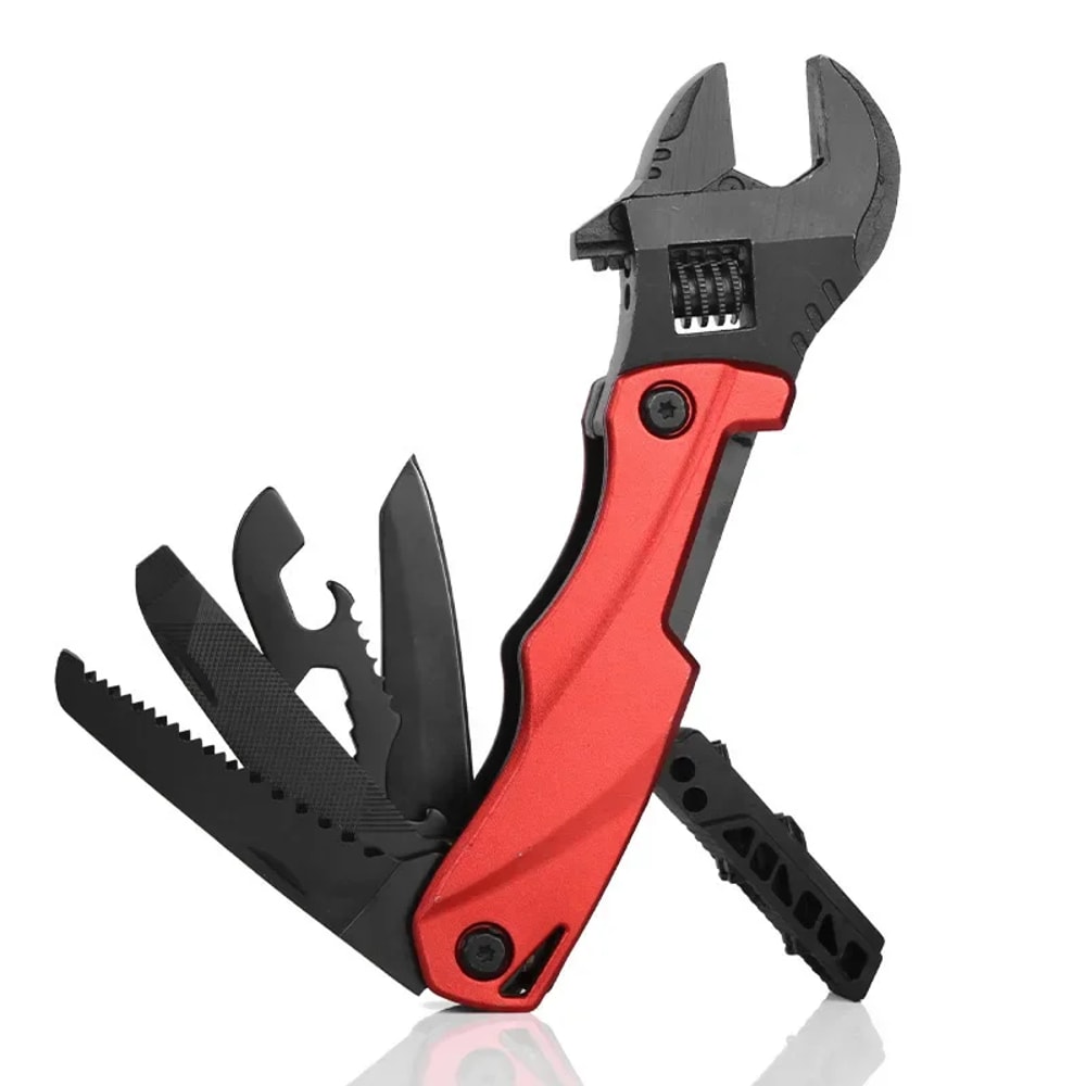 Multifunctional Outdoor Camping Wrench Tool Adjustable Wrench, Folding Knife, and Saw for EDC Use