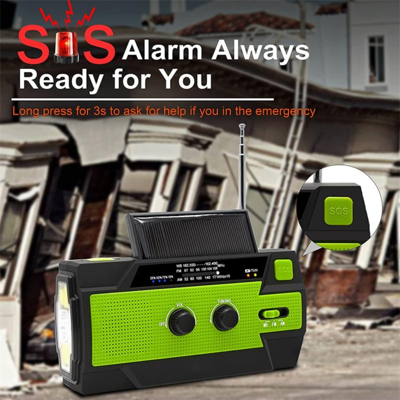 Hand Crank Solar Charging Power Bank With LED Flashlight SOS Alarm 1