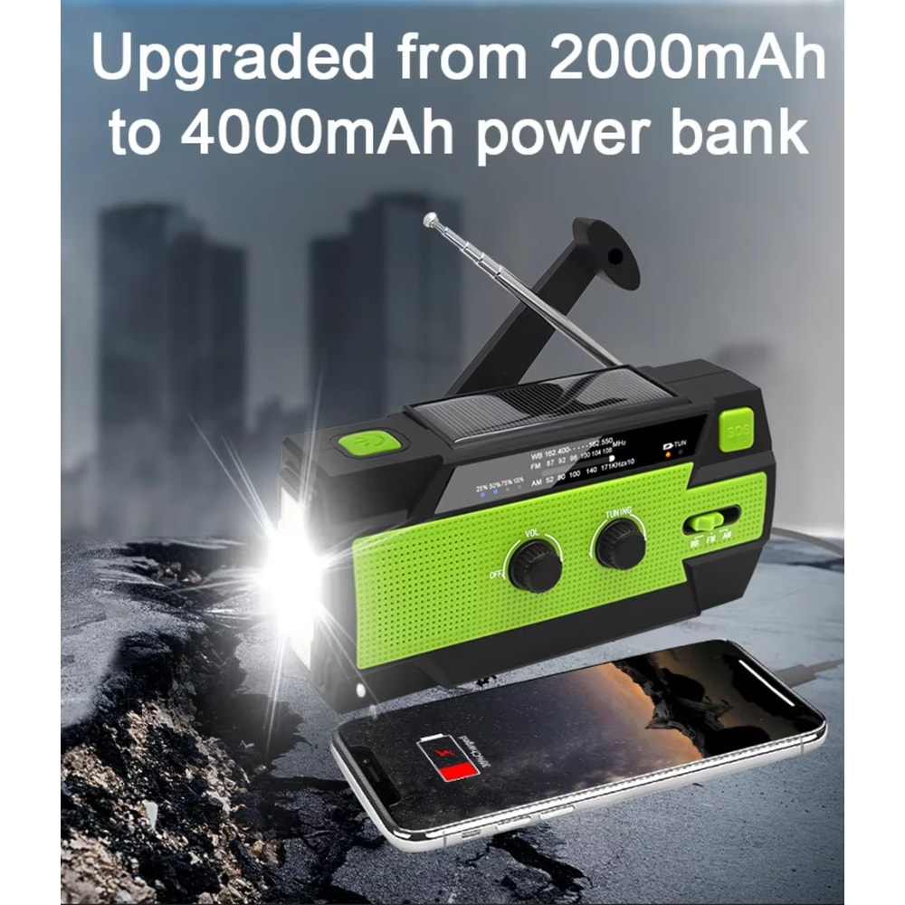 Hand Crank Solar Charging Power Bank With LED Flashlight SOS Alarm 3
