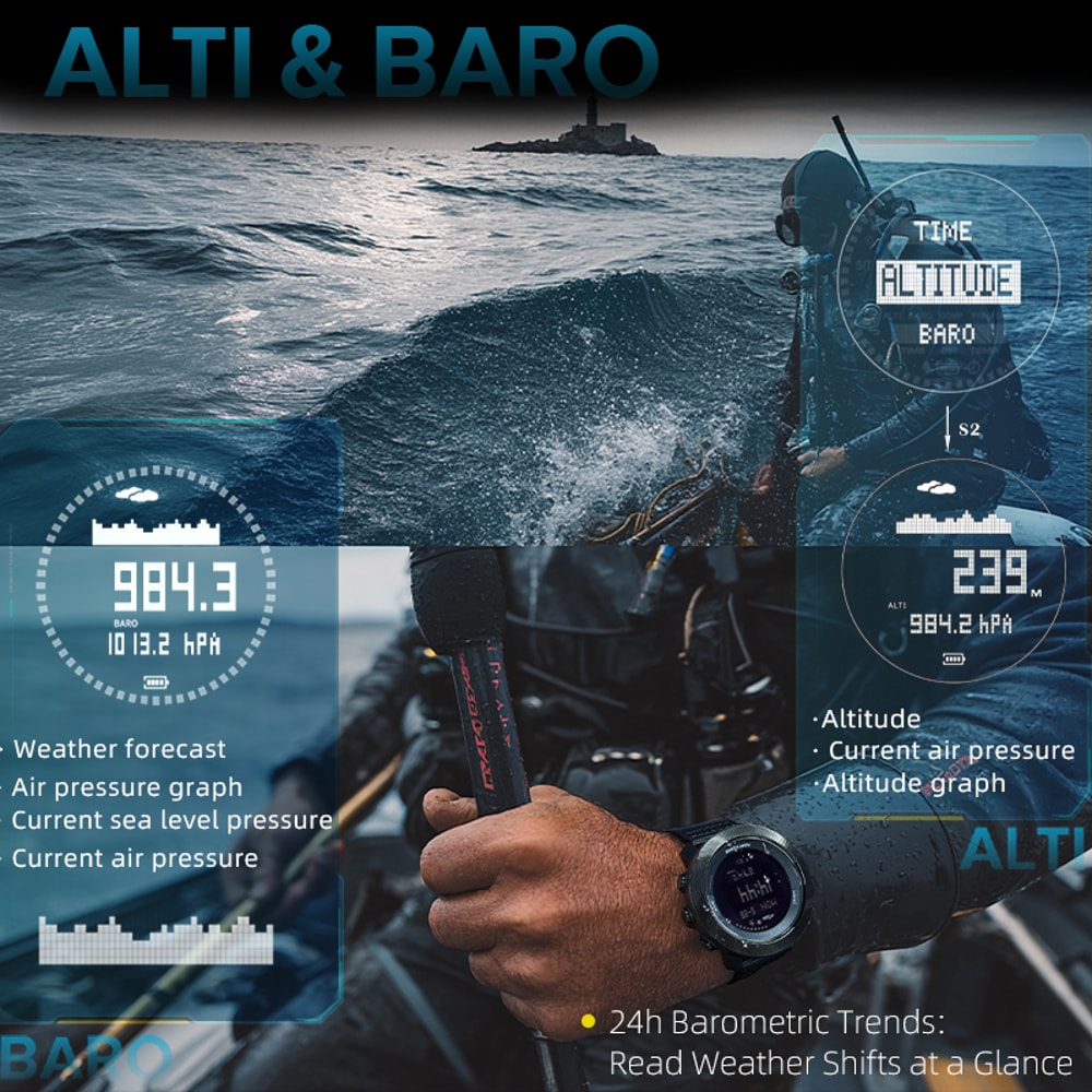 Mens Digital Dive Watch With Altimeter Barometer Compass Waterproof 4