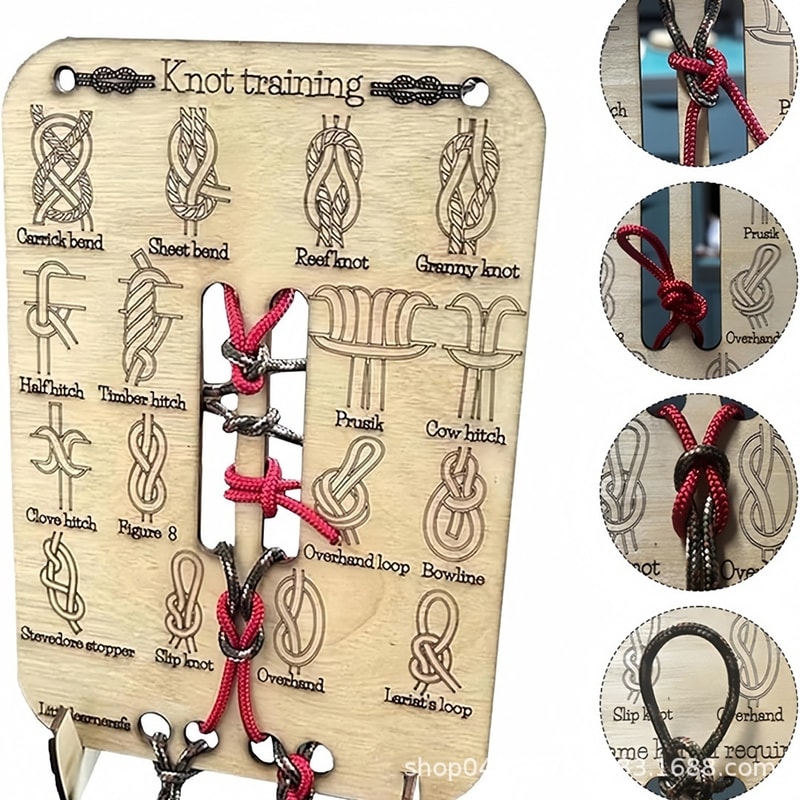 Learn Knot Training Board Kit: Master Reef & Square Knots for Outdoor Survival, Camping, & Climbing