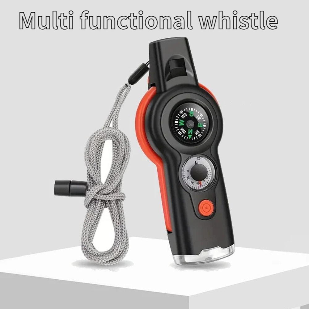 All In One Survival Whistle Tool with Compass Flashlight and Emergency