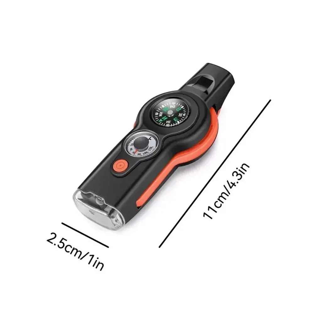 All In One Survival Whistle Tool with Compass Flashlight and Emergency