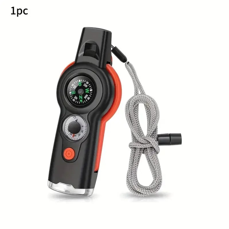 All In One Survival Whistle Tool with Compass Flashlight and Emergency