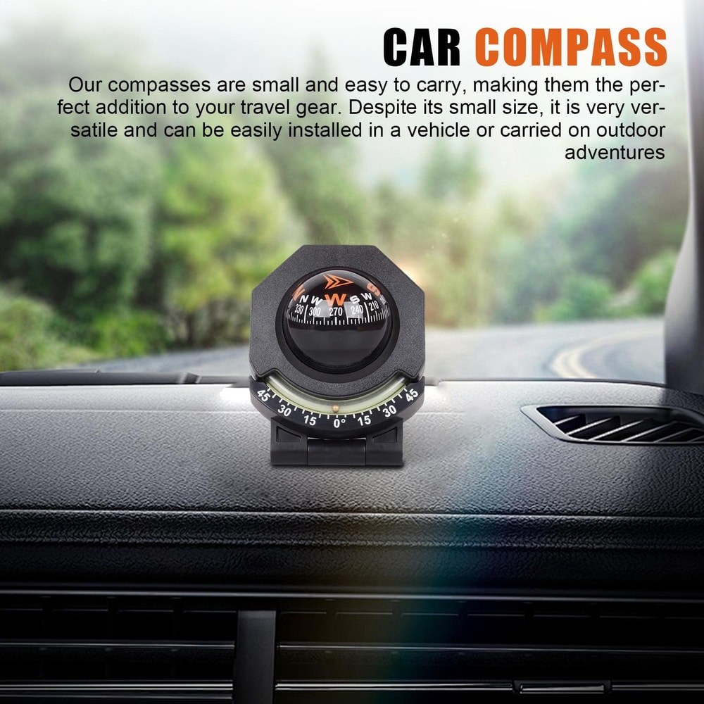 High Precision Car Dashboard Compass with Inclinometer Adjustable Night Vision Navigation Tool