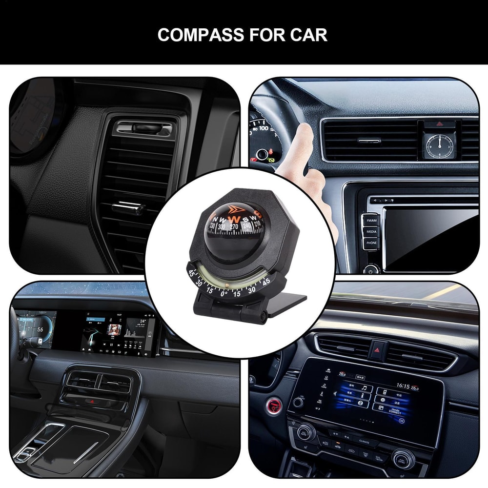 High Precision Car Dashboard Compass with Inclinometer Adjustable Night Vision Navigation Tool