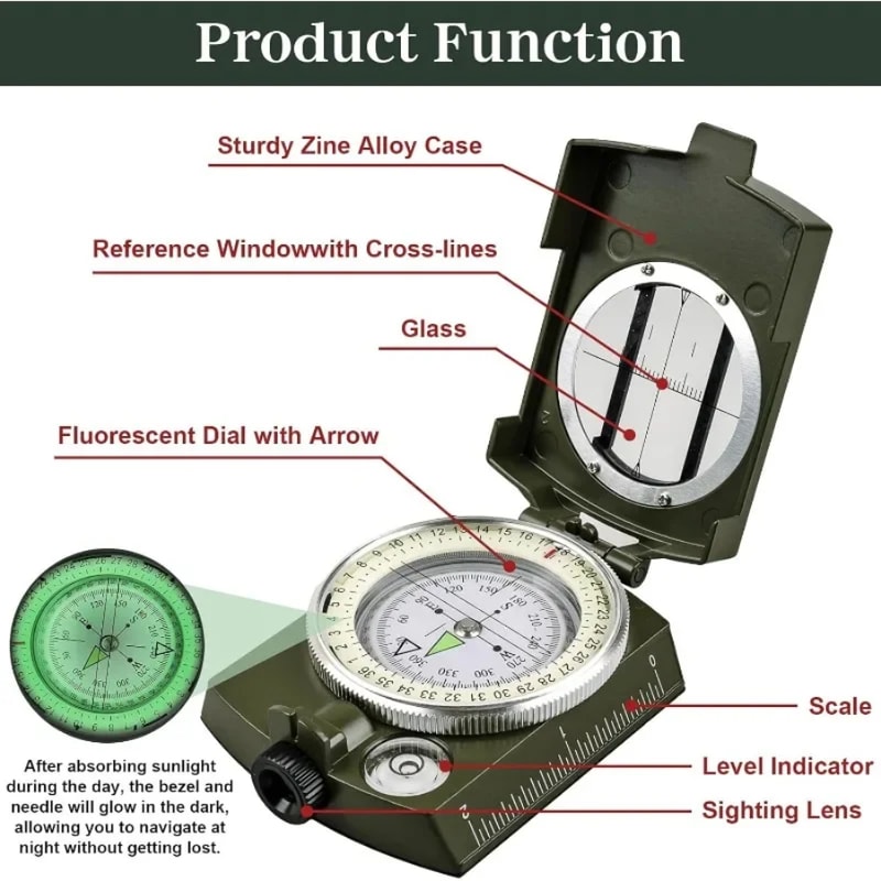 High Precision Tactical Compass Waterproof Survival Navigation Tool for Outdoor Hiking and Exploration
