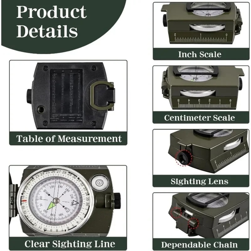 High Precision Tactical Compass Waterproof Survival Navigation Tool for Outdoor Hiking and Exploration