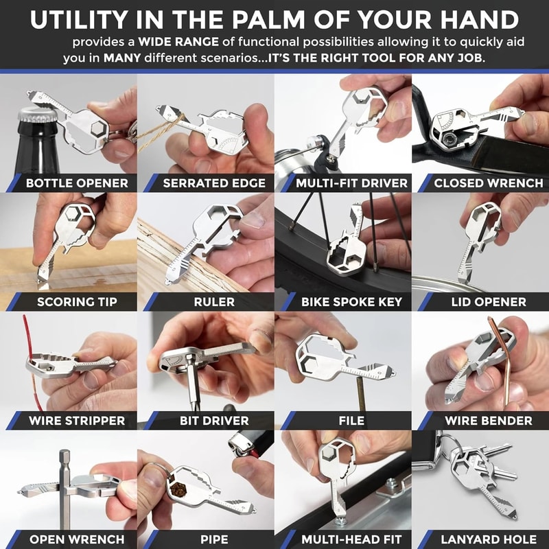 Original Key Shaped Pocket Tool Stainless Steel Multitool Keychain