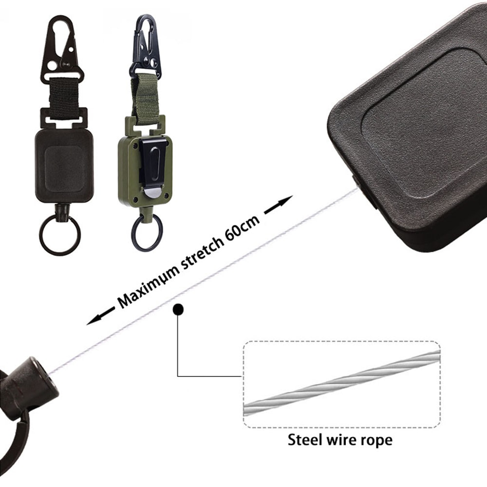 Steel Wire Retractable Key Holder With Molle Backpack Hook For Outdoor Use 1