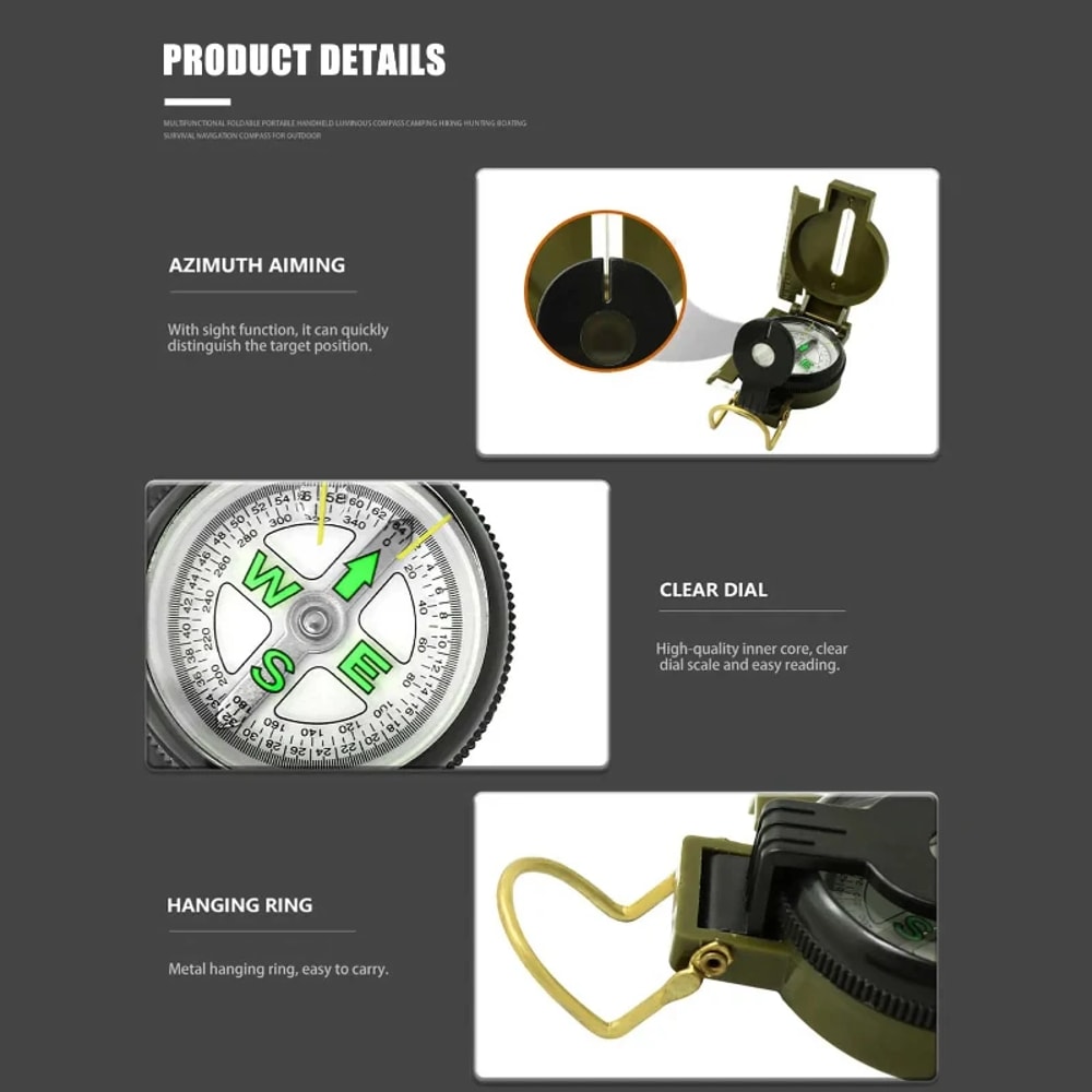 Portable Aluminum Alloy Military Compass High Precision Lensatic Compass for Camping and Hiking