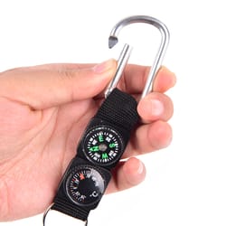 mini survival carabiner clip with compass thermometer keychain for hiking camping gear