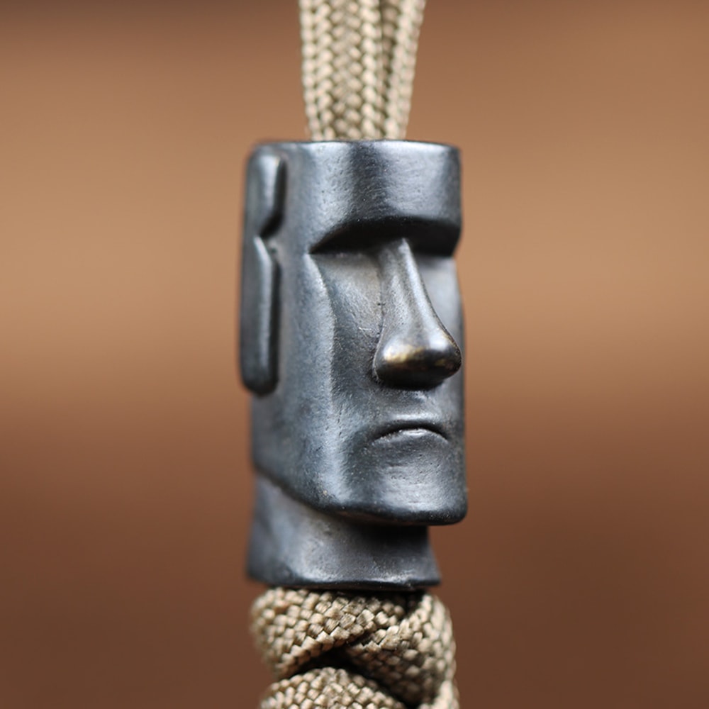 Easter Island Moai EDC lanyard bead Brass Paracord Knife Pendant Survival Accessory