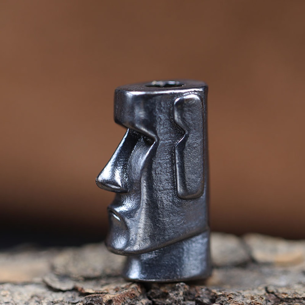 Easter Island Moai EDC lanyard bead Brass Paracord Knife Pendant Survival Accessory