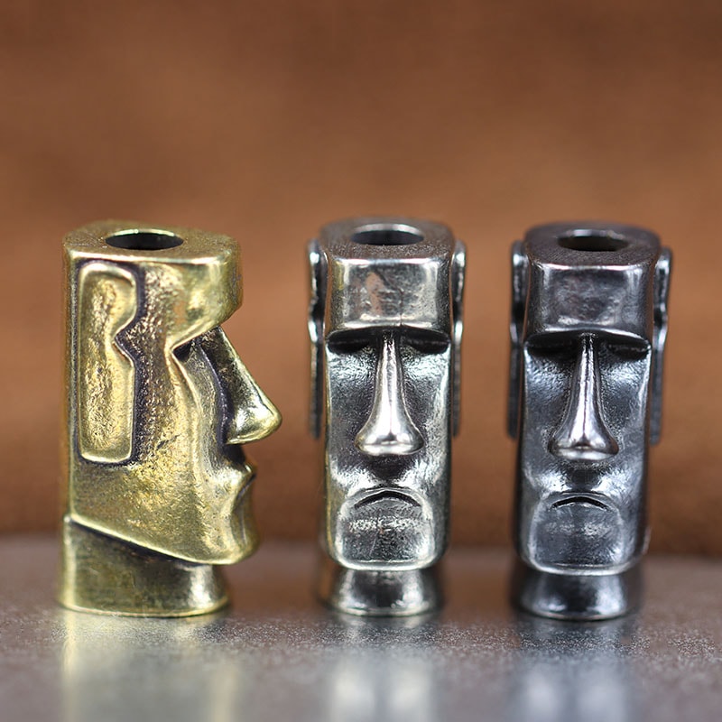 Easter Island Moai EDC lanyard bead Brass Paracord Knife Pendant Survival Accessory