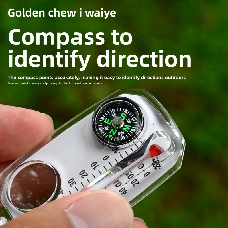 Mini Portable Compass Keychain Survival Tool with Thermometer and Magnifier for Hiking Camping Navigation