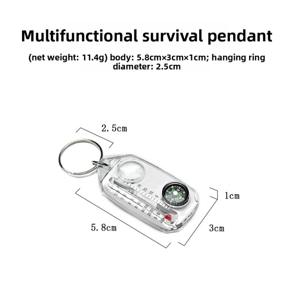 Mini Portable Compass Keychain Survival Tool with Thermometer and Magnifier for Hiking Camping Navigation