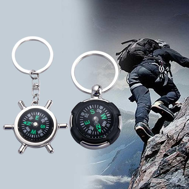 Mini Survival Compass Keychain Portable Navigation Tool for Outdoor Hiking and Emergency Use
