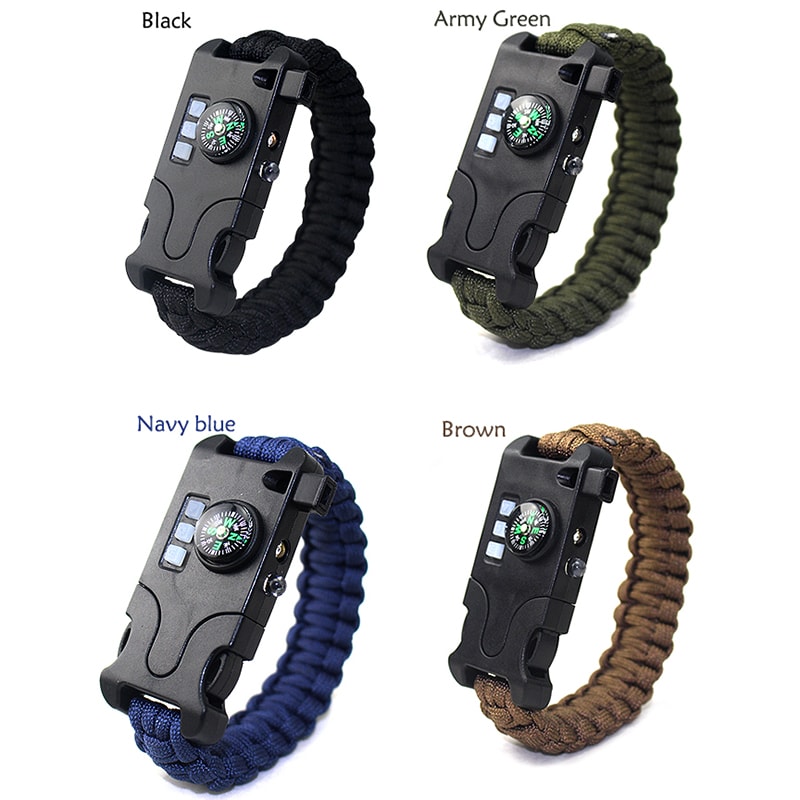 Survival Paracord Bracelet with LED Flashlight and Emergency Gear for Camping Hiking Outdoor Safety