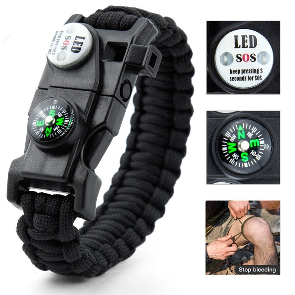 High Visibility Survival Bracelet With LED Light Compass And Whistle For Camping And Emergency Use 0